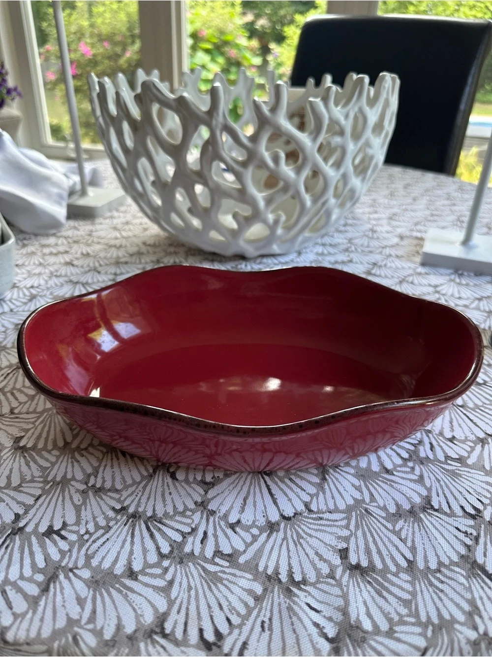 Southern Living At Home Red Wavy Ceramic Serving Bowl
